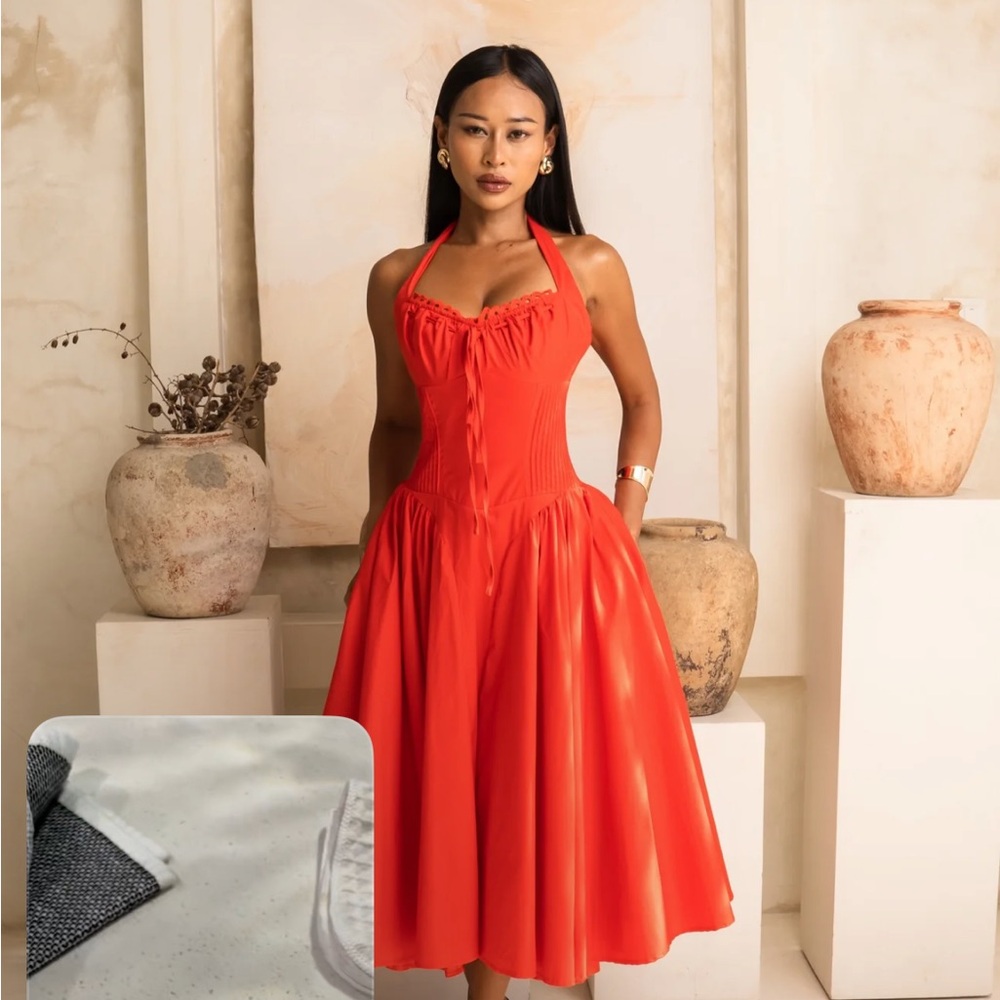 Chic Halter Midi Dress in Vibrant Red